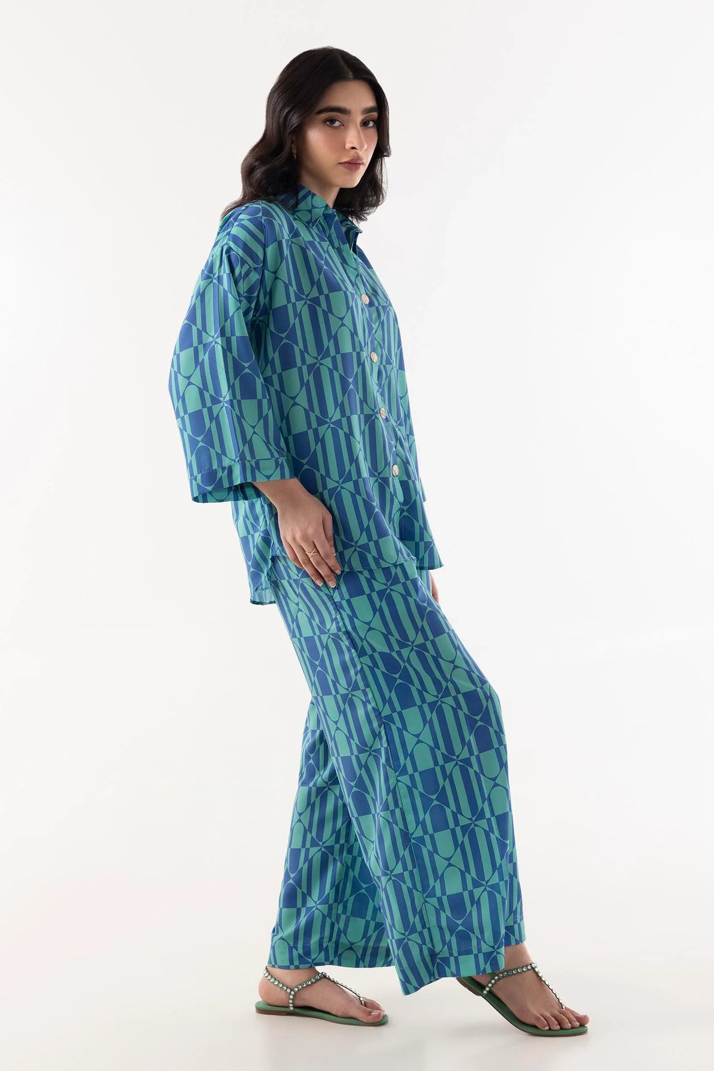 Western '25 - Stitched Blue Printed Cord Set