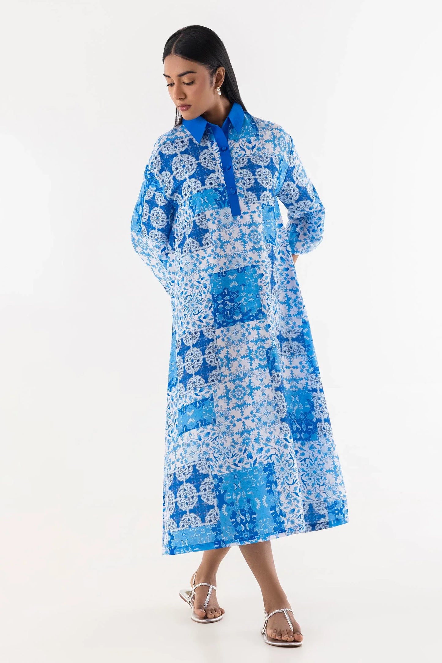 Western '25 - Stitched Blue Printed Dress