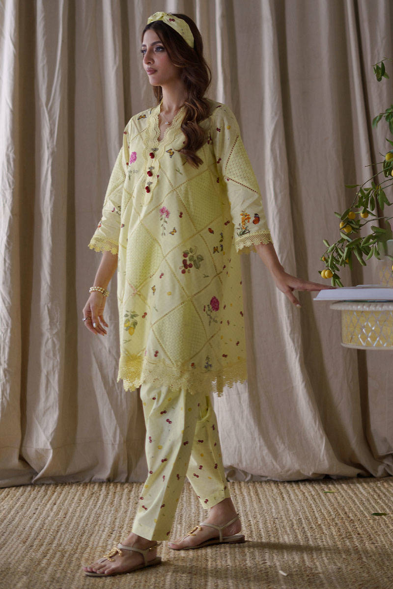 Spring Edit '24 - Lemon Cherry Shirt With Shalwar (RTS)