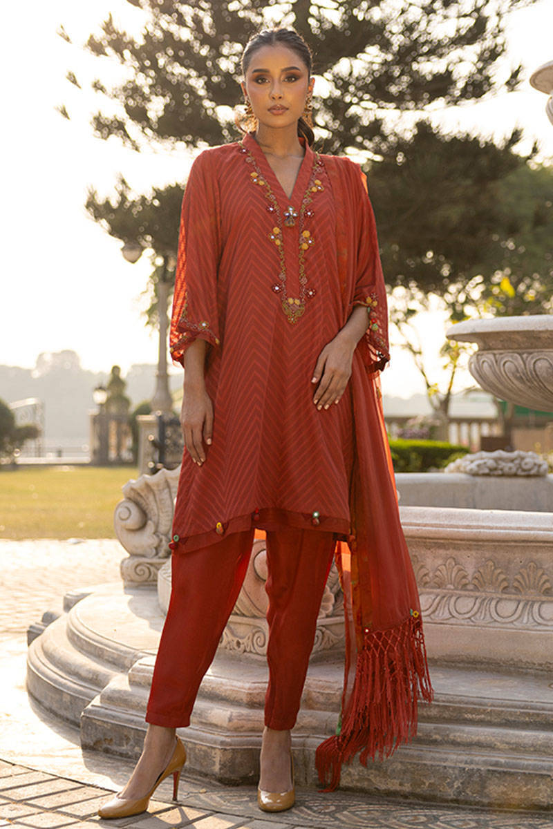 Sunlit Floral Eid Edit'25 - Rust Tribal With Shalwar