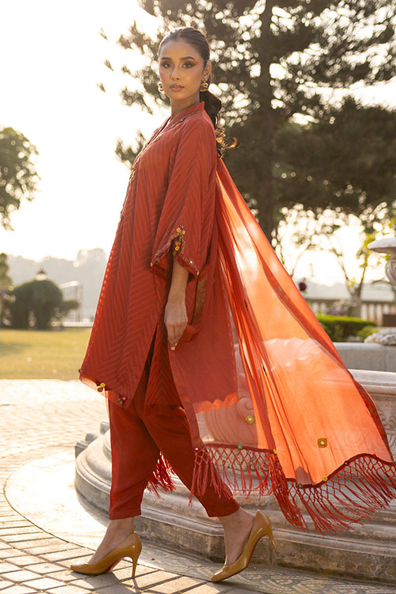 Sunlit Floral Eid Edit'25 - Rust Tribal With Shalwar