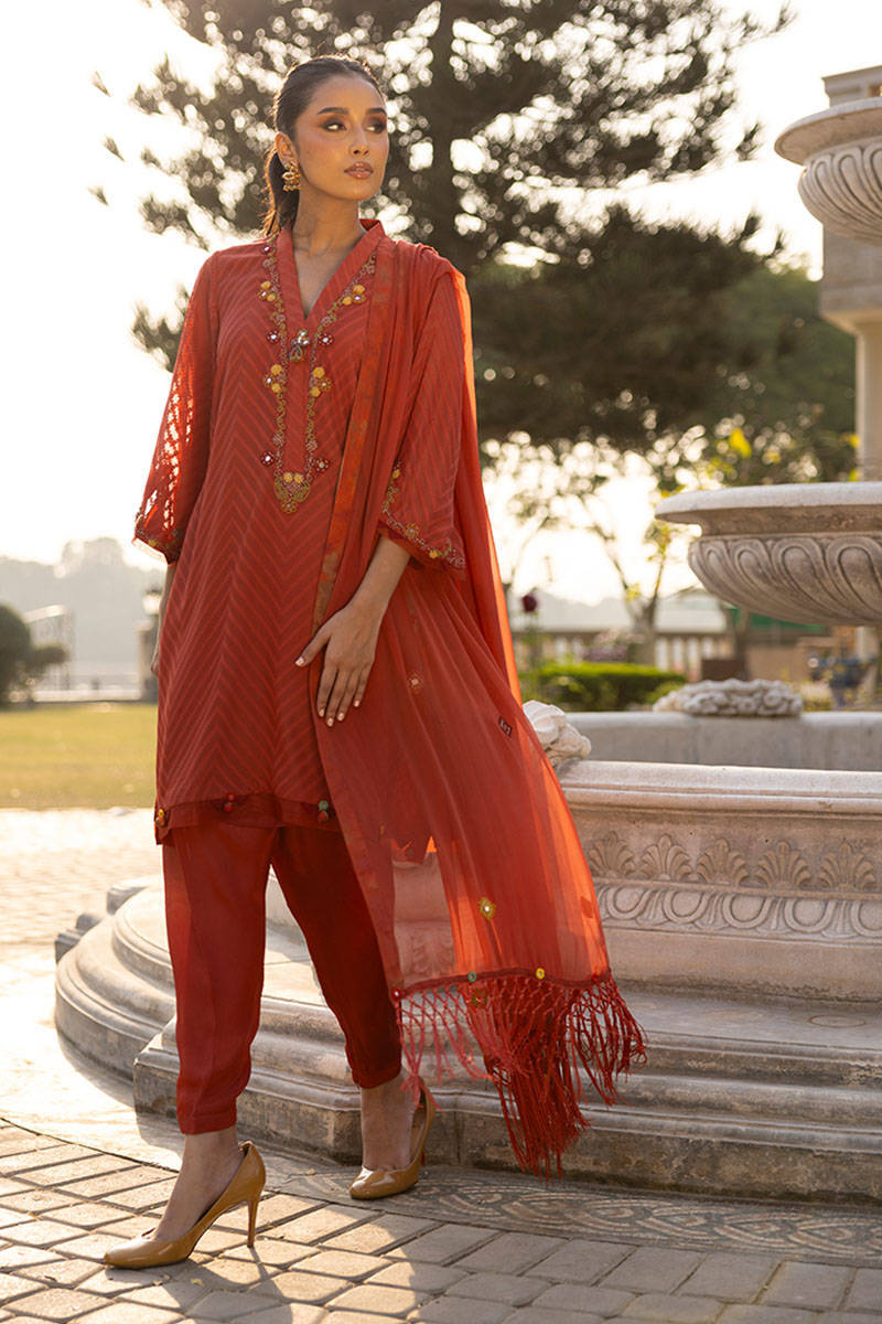 Sunlit Floral Eid Edit'25 - Rust Tribal With Shalwar