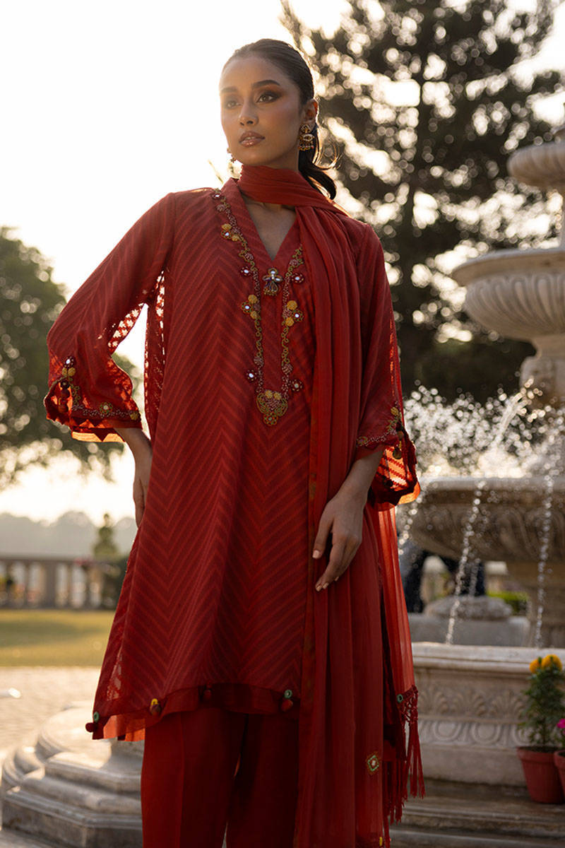 Sunlit Floral Eid Edit'25 - Rust Tribal With Shalwar