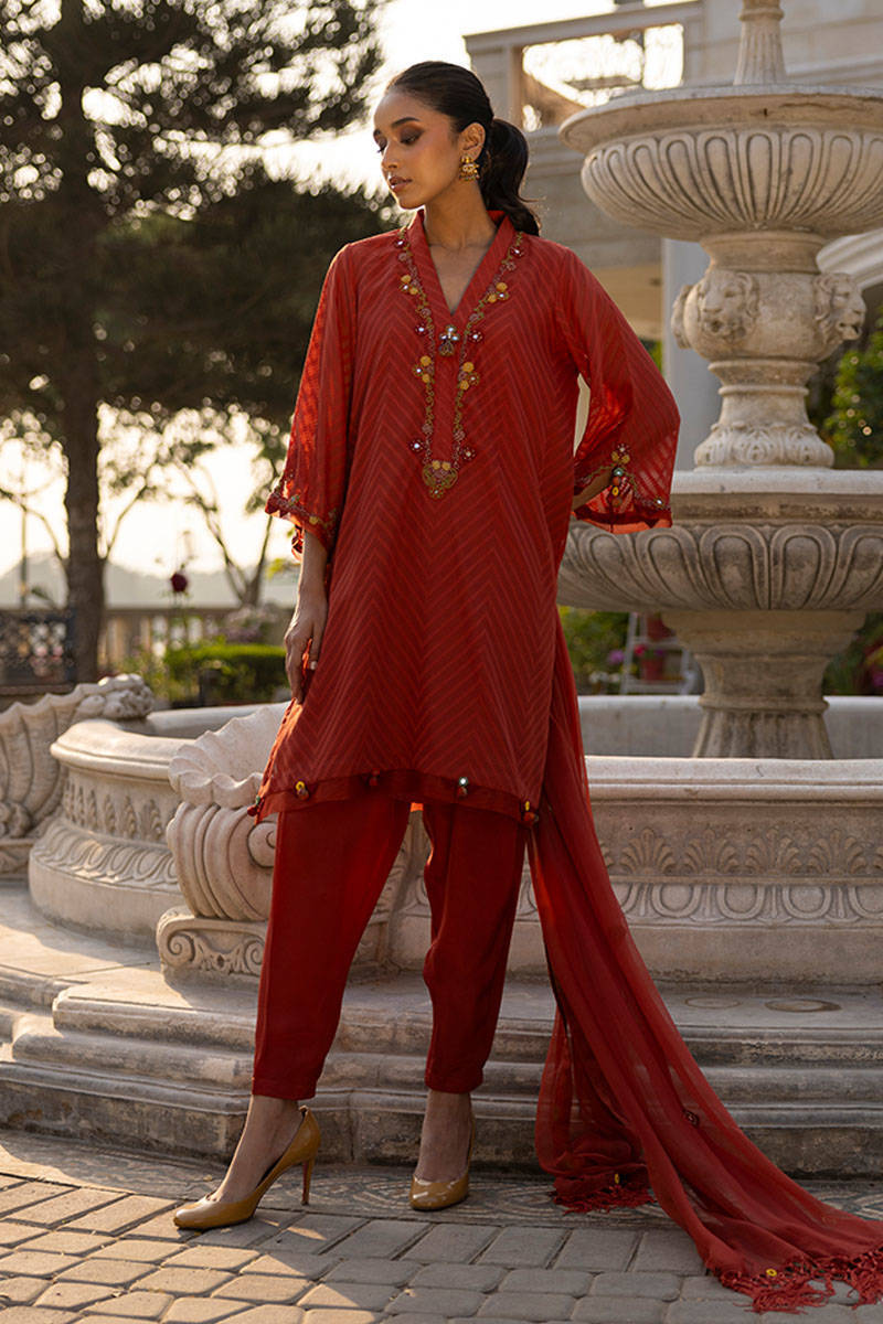 Sunlit Floral Eid Edit'25 - Rust Tribal With Shalwar