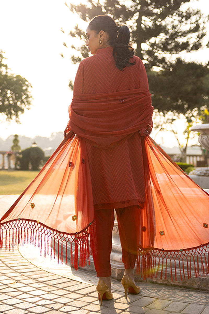 Sunlit Floral Eid Edit'25 - Rust Tribal With Shalwar