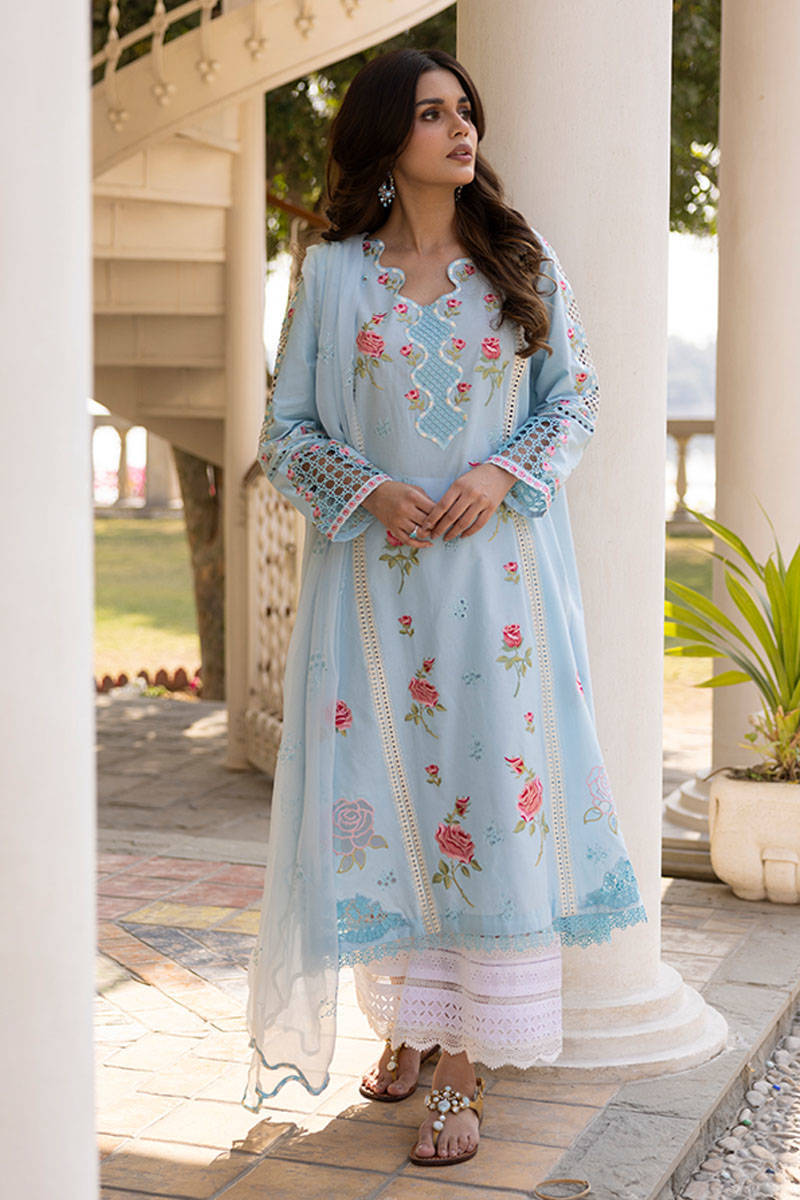 Sunlit Floral Eid Edit'25 - Blue Rose With Dupatta