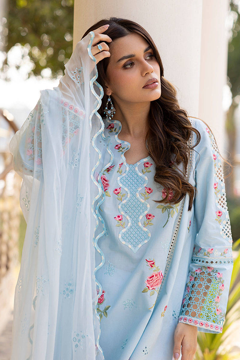 Sunlit Floral Eid Edit'25 - Blue Rose With Dupatta