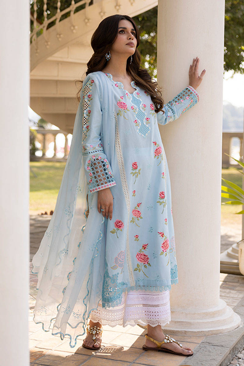 Sunlit Floral Eid Edit'25 - Blue Rose With Dupatta