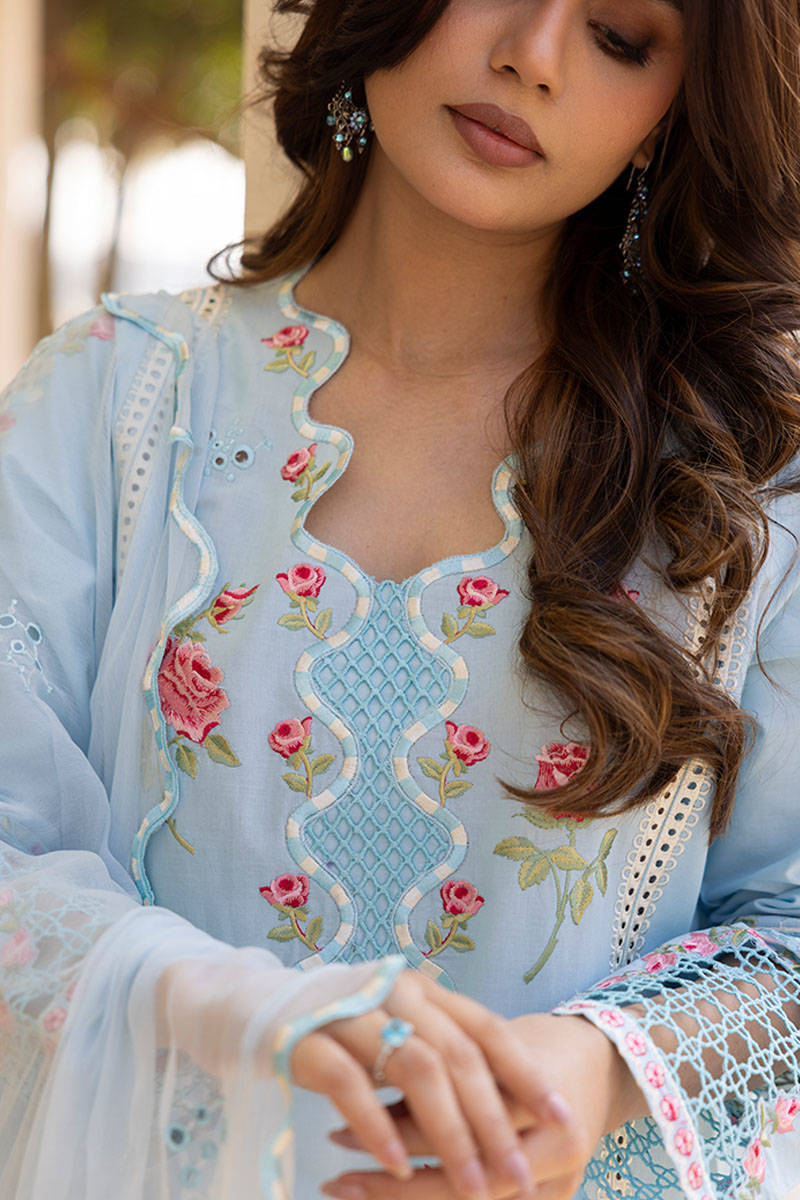 Sunlit Floral Eid Edit'25 - Blue Rose With Dupatta