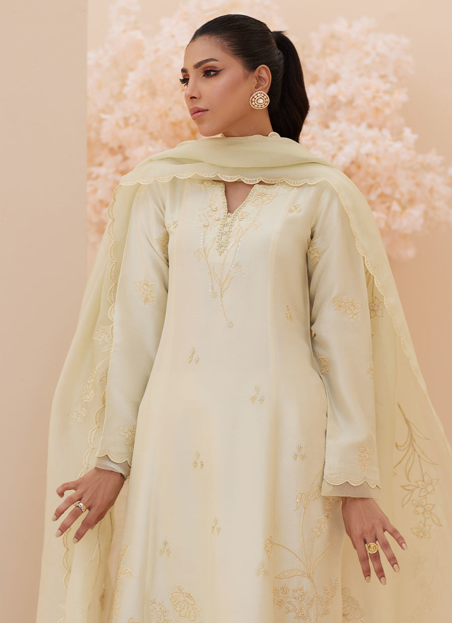 Zaza '25 - Crema Embroidered Raw Silk Shirt and Dupatta