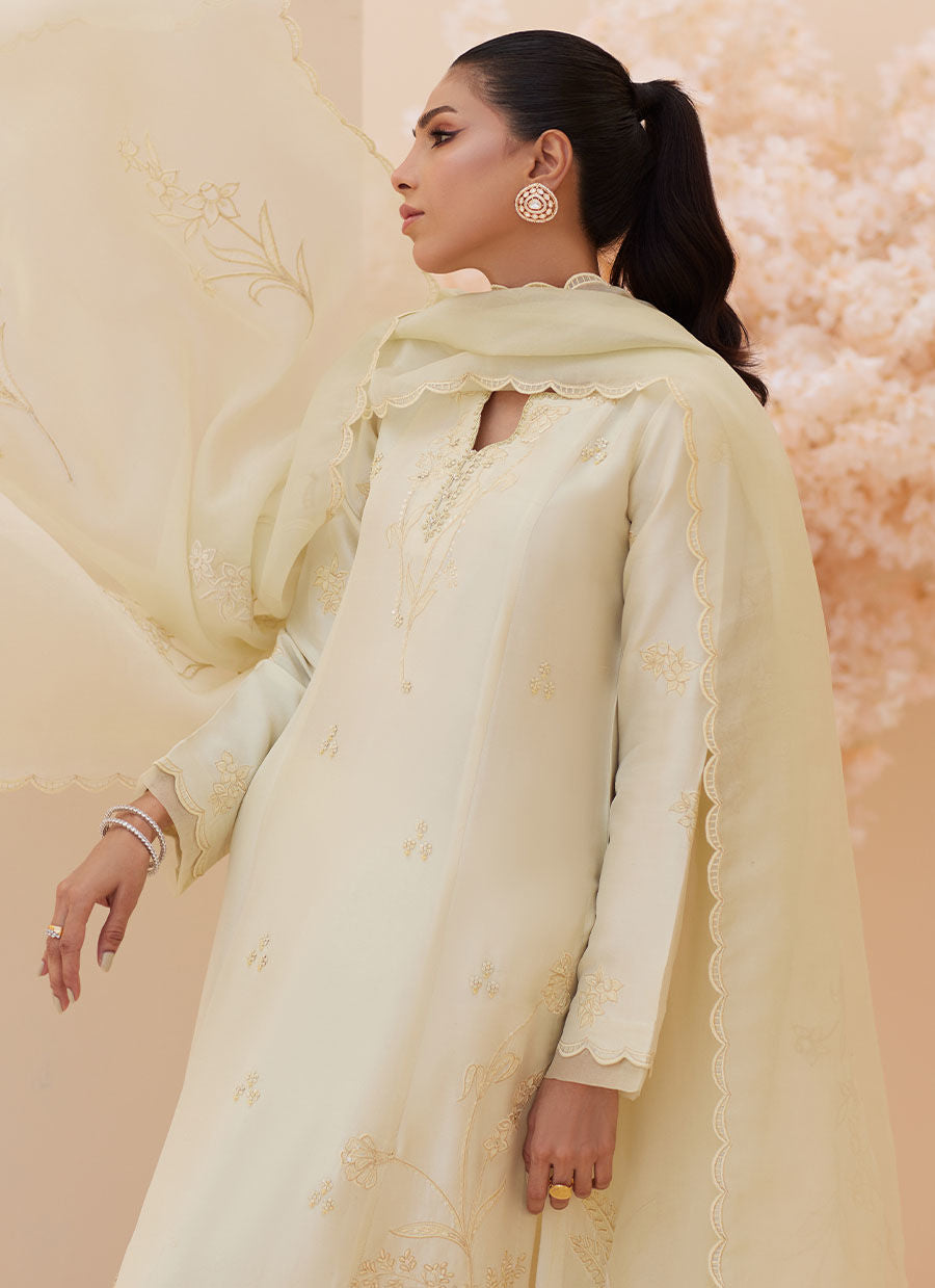 Zaza '25 - Crema Embroidered Raw Silk Shirt and Dupatta