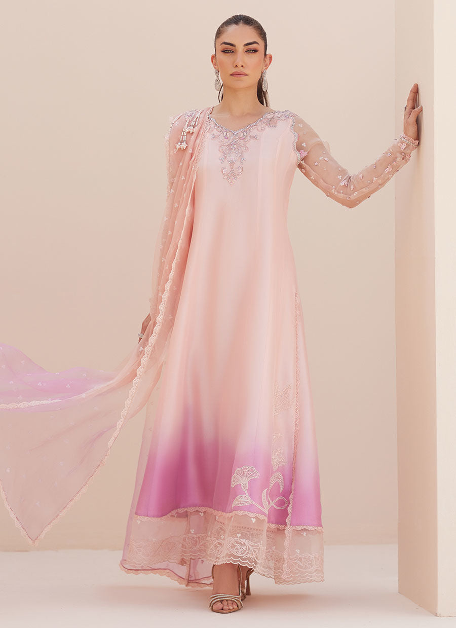 Zaza '25 - Deedee Pink Ombre Paneled Shirt and Dupatta