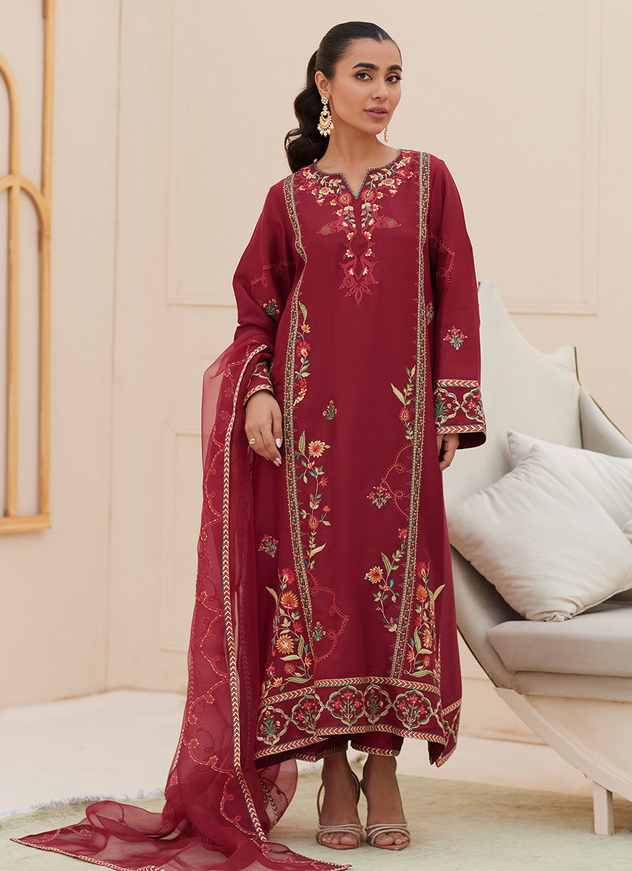 Zaza '25 - Marsala Silk Shirt and Dupatta