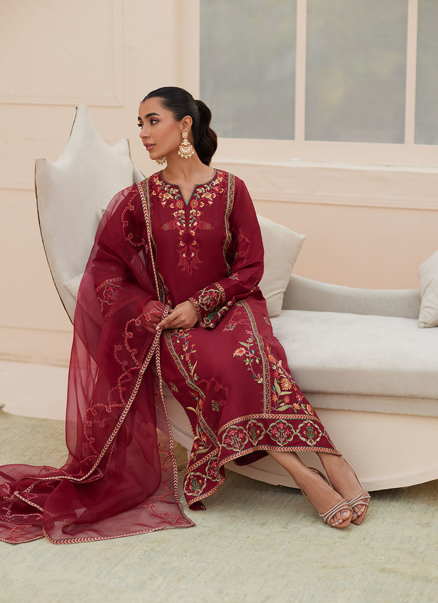 Zaza '25 - Marsala Silk Shirt and Dupatta