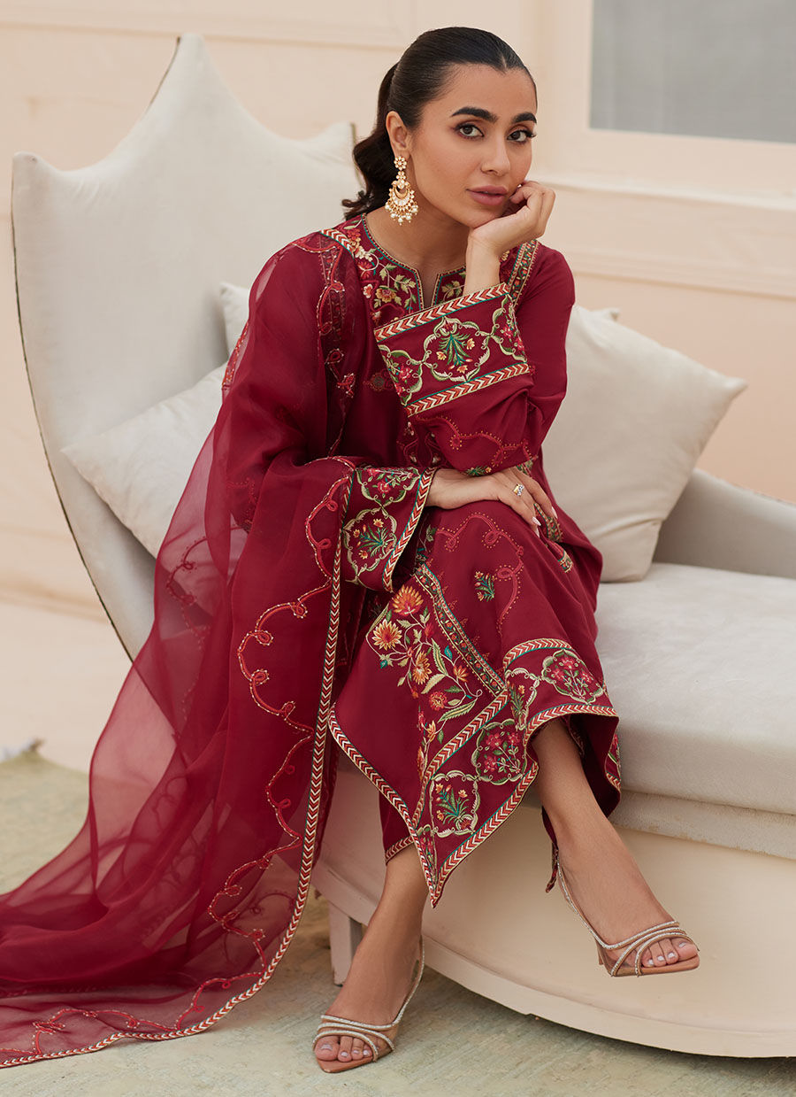 Zaza '25 - Marsala Silk Shirt and Dupatta