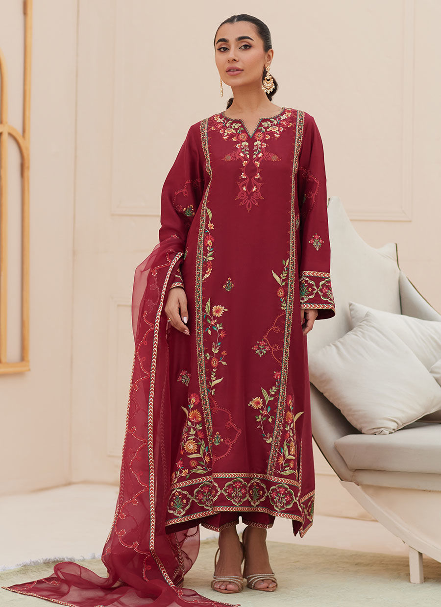 Zaza '25 - Marsala Silk Shirt and Dupatta