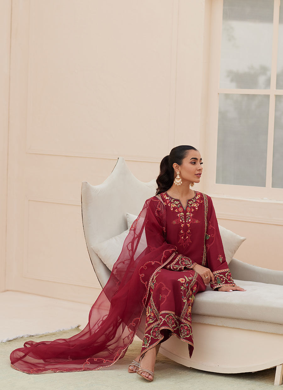 Zaza '25 - Marsala Silk Shirt and Dupatta