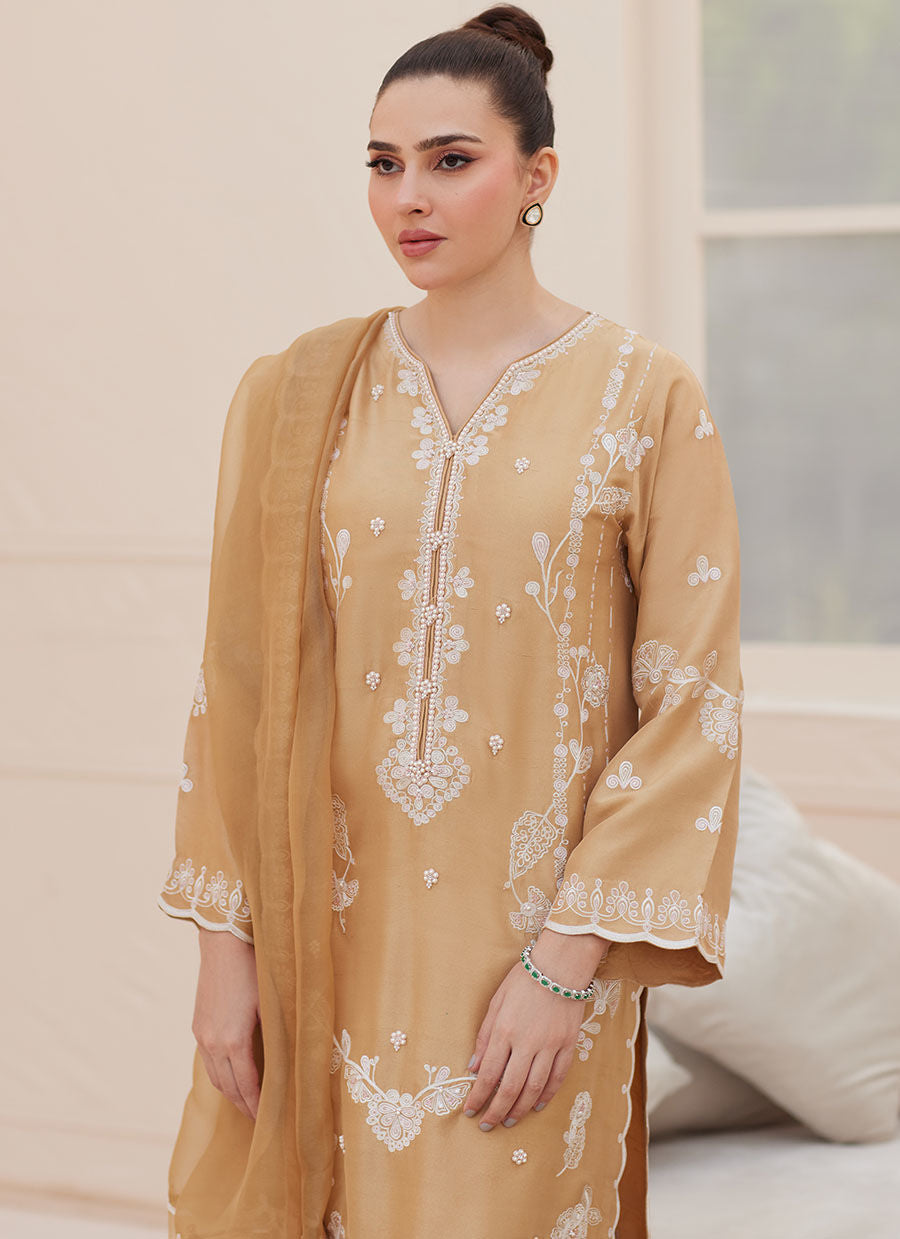 Zaza '25 - Bea Taupe Silk Shirt and Dupatta