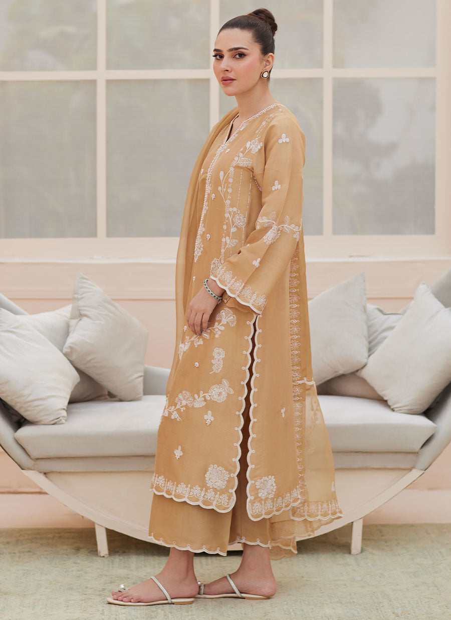 Zaza '25 - Bea Taupe Silk Shirt and Dupatta