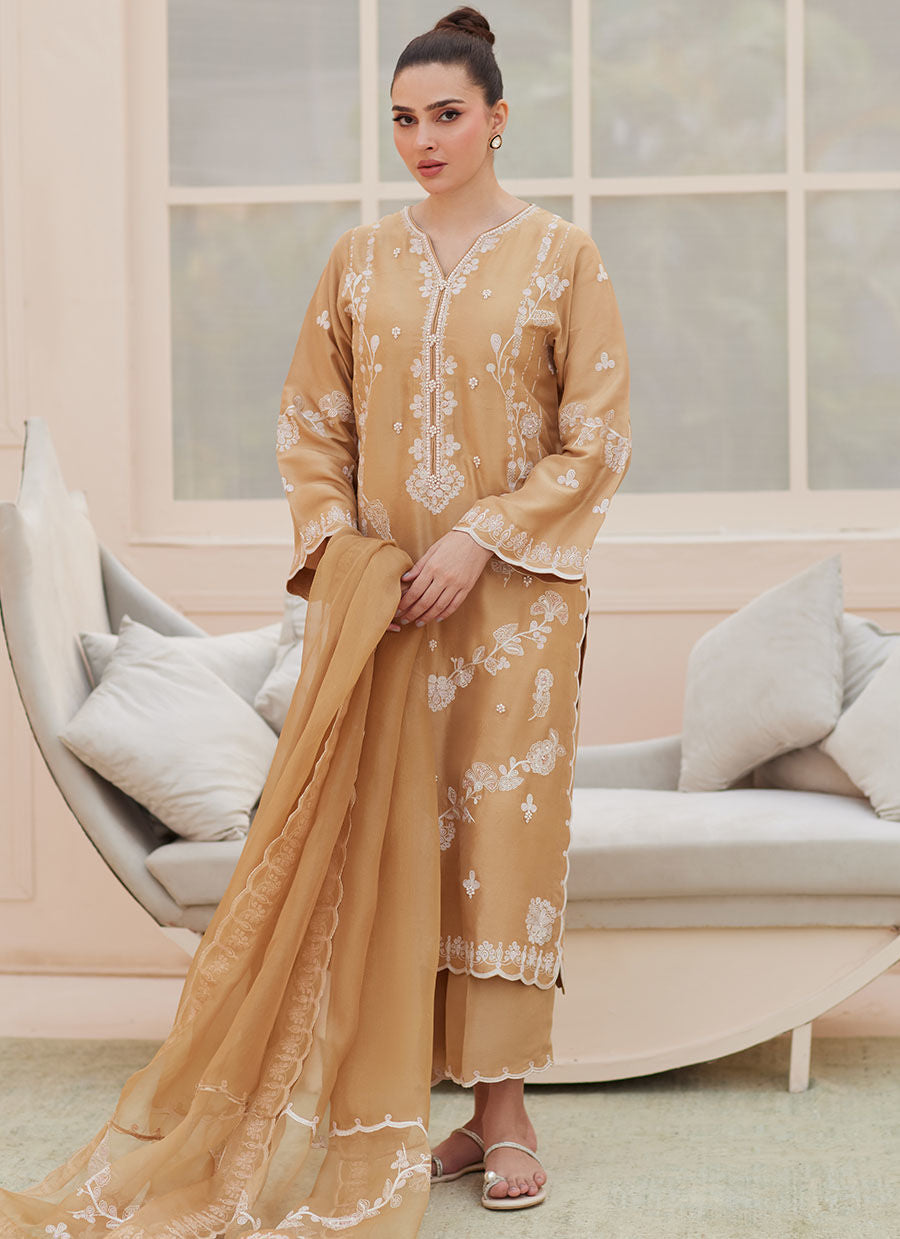 Zaza '25 - Bea Taupe Silk Shirt and Dupatta