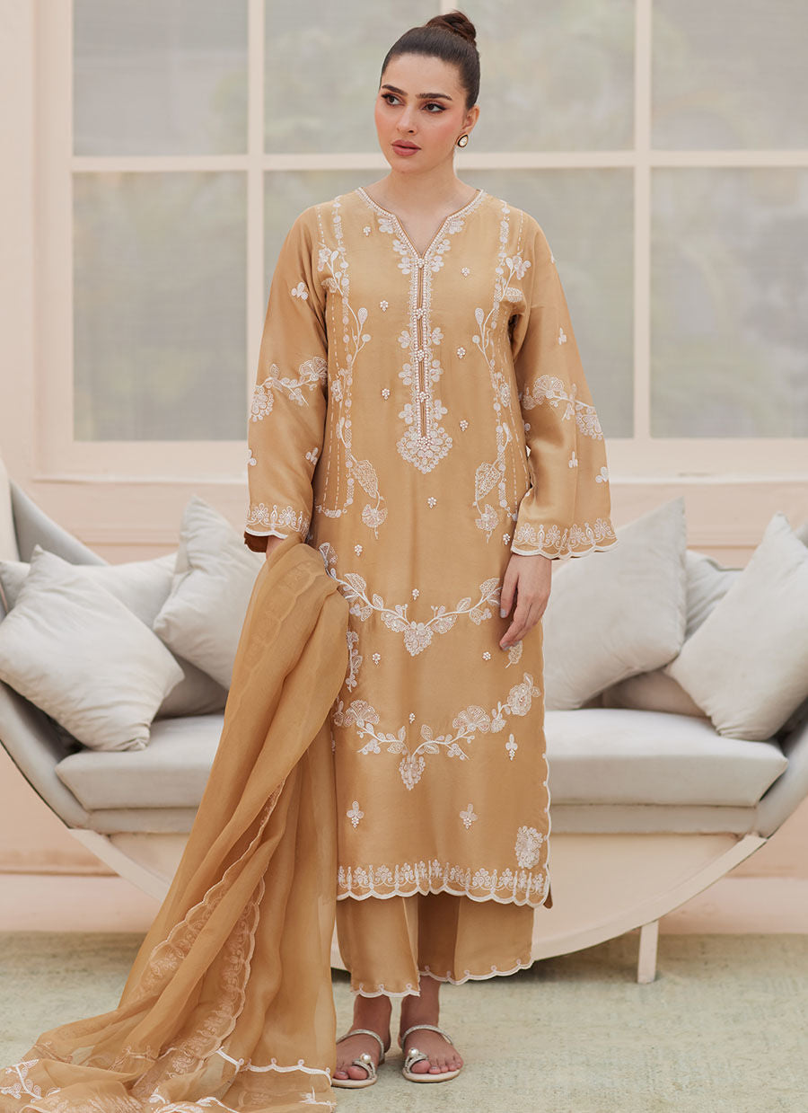 Zaza '25 - Bea Taupe Silk Shirt and Dupatta