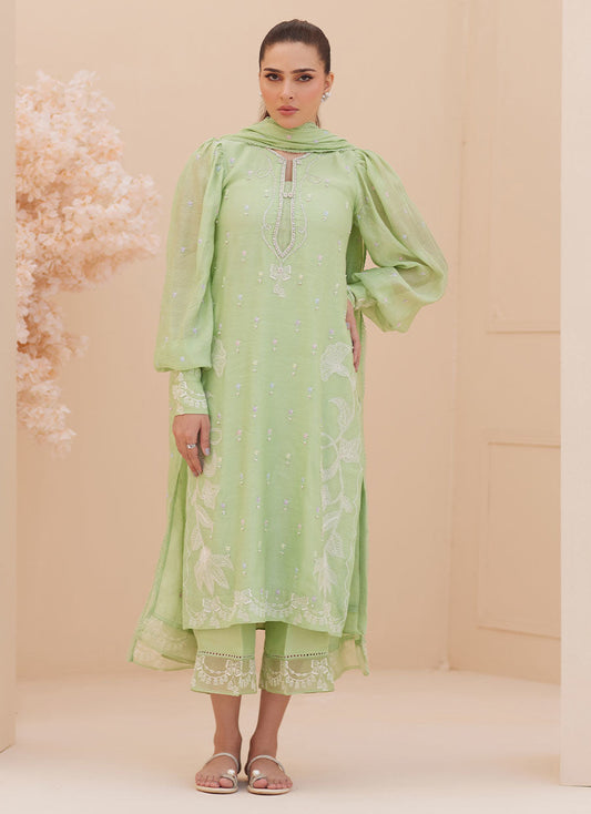 Zaza '25 - Serena Apple Green Embroidered Shirt and Dupatta