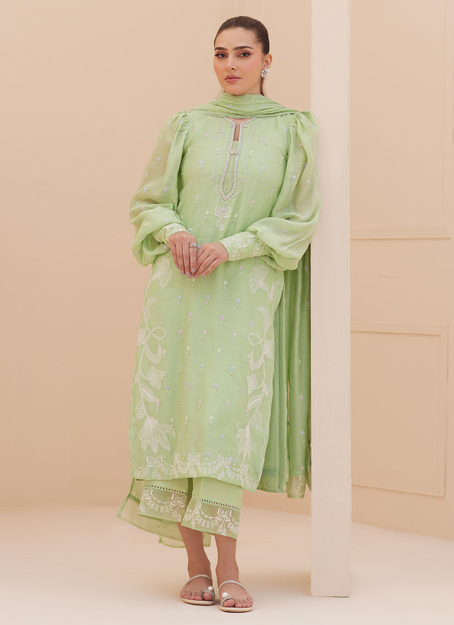 Zaza '25 - Serena Apple Green Embroidered Shirt and Dupatta