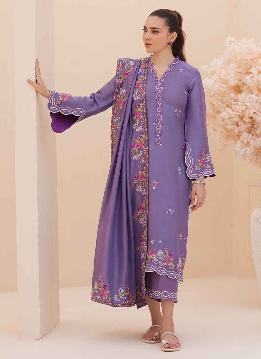 Zaza '25 - Goldie Grape Silk Shirt and Dupatta