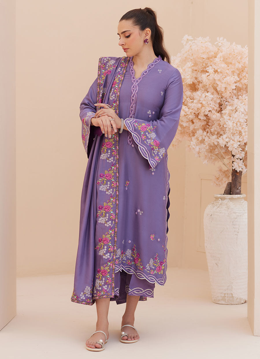 Zaza '25 - Goldie Grape Silk Shirt and Dupatta