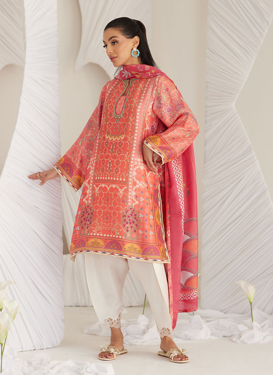 Lea Eid'25-Lillia Tangerine Shirt and Dupatta