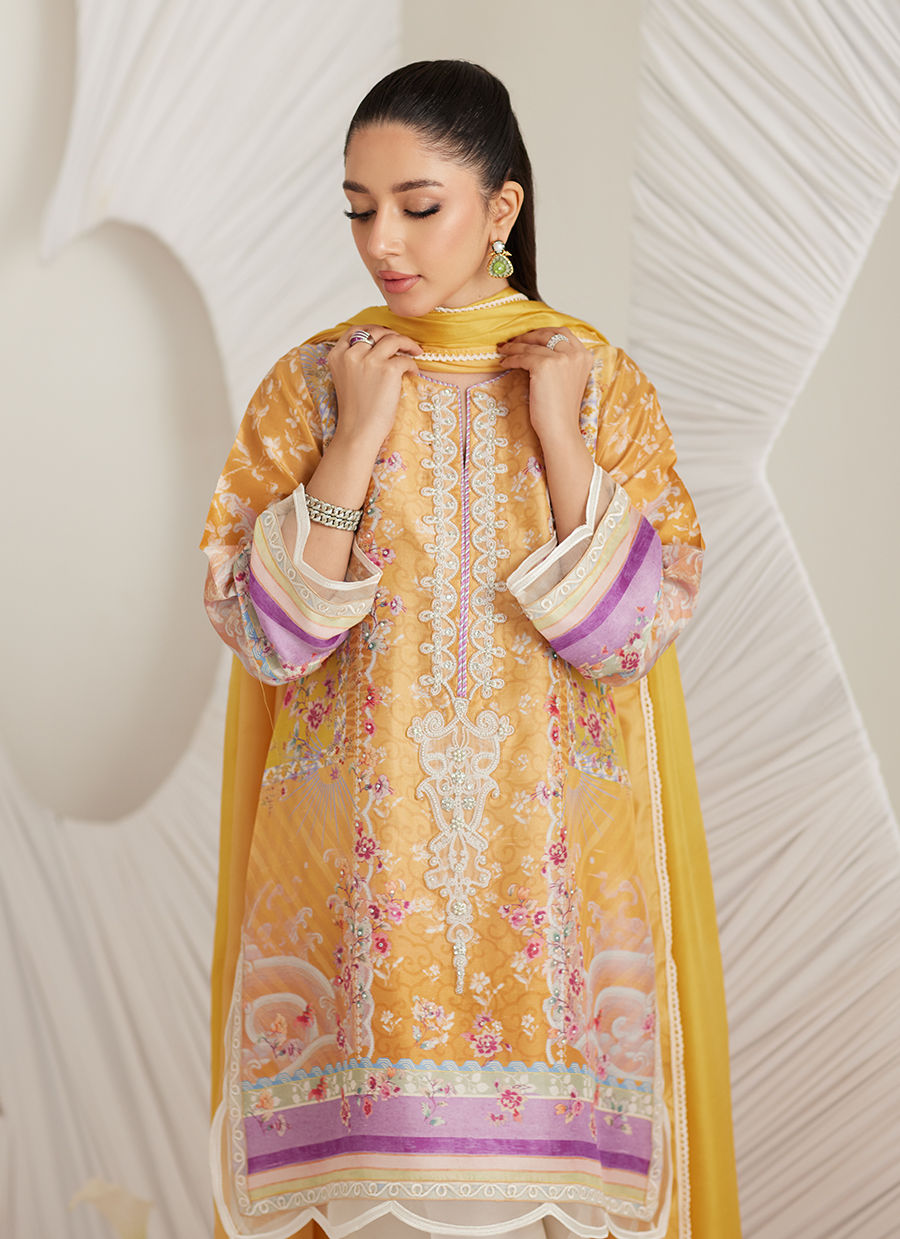 Lea Eid'25-Anima Mustard Shirt and Dupatta (RTS)