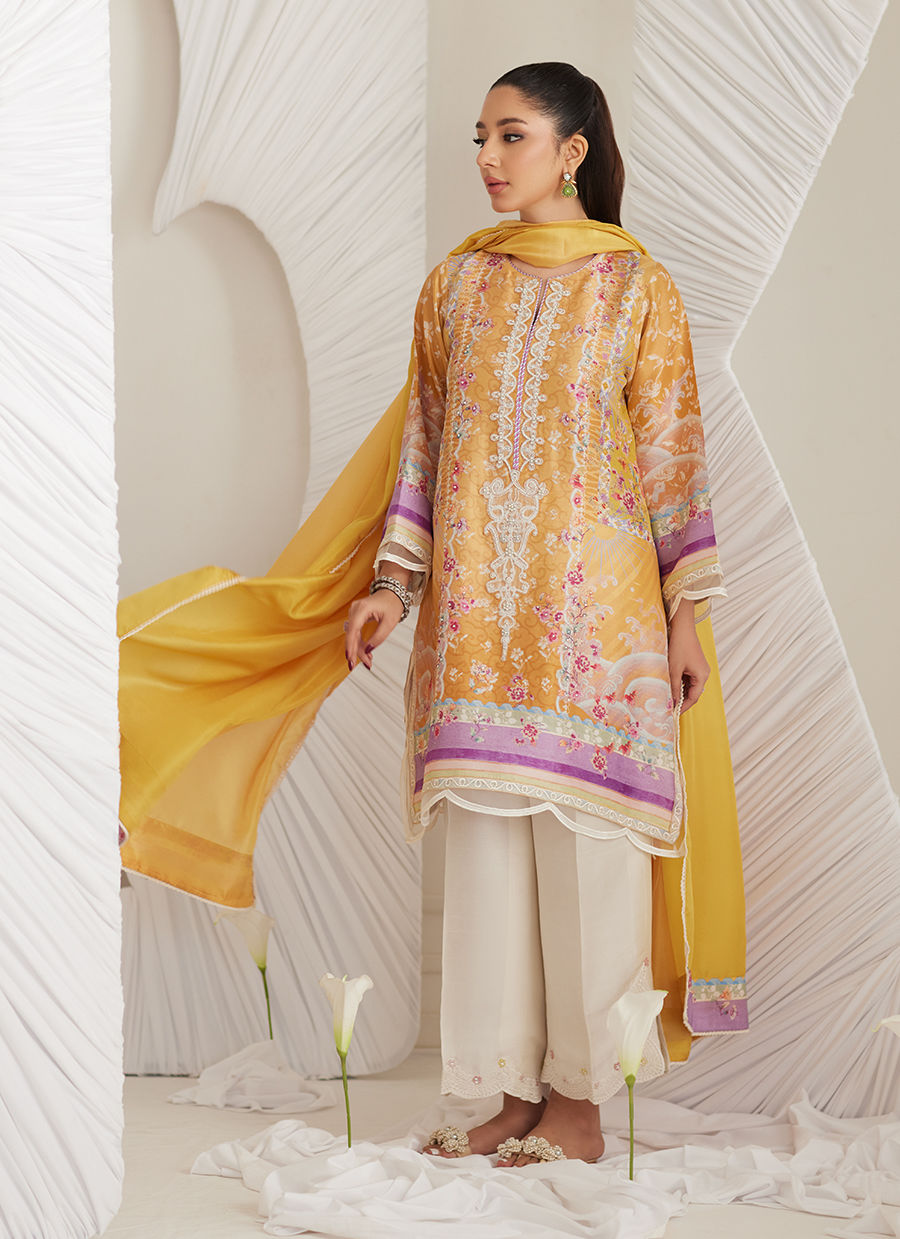 Lea Eid'25-Anima Mustard Shirt and Dupatta (RTS)