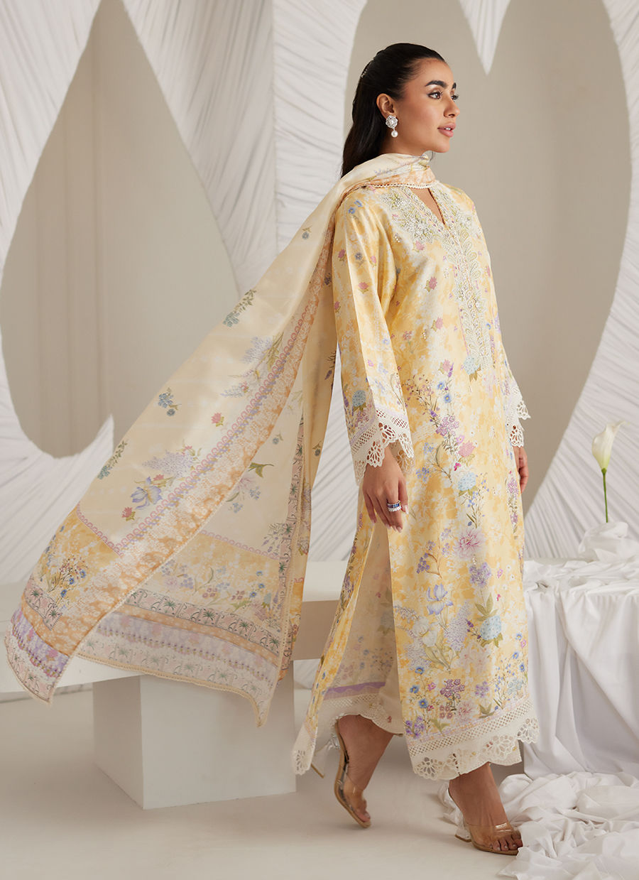 Lea Eid'25-Gemma Lemon Shirt and Dupatta