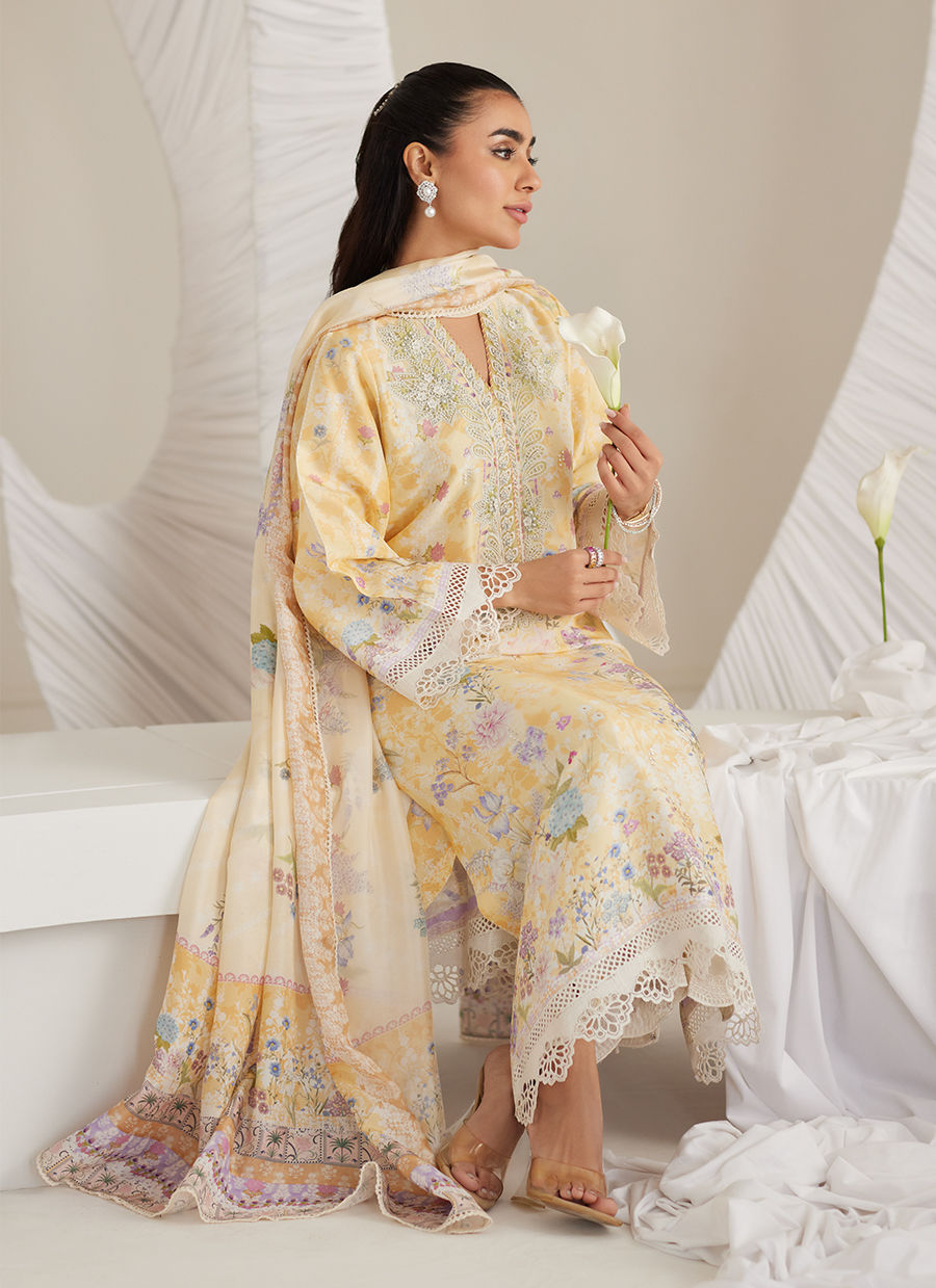 Lea Eid'25-Gemma Lemon Shirt and Dupatta