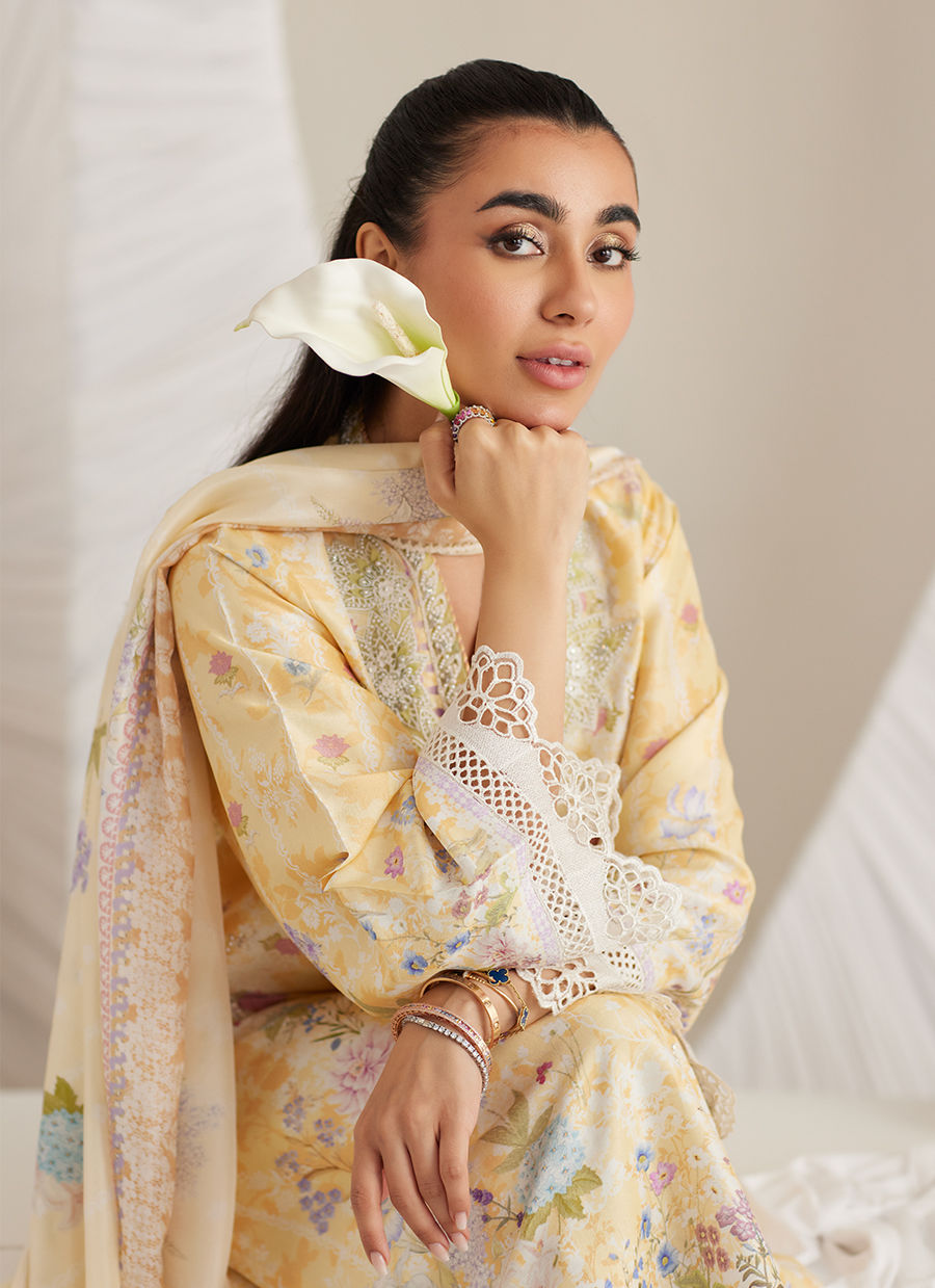 Lea Eid'25-Gemma Lemon Shirt and Dupatta