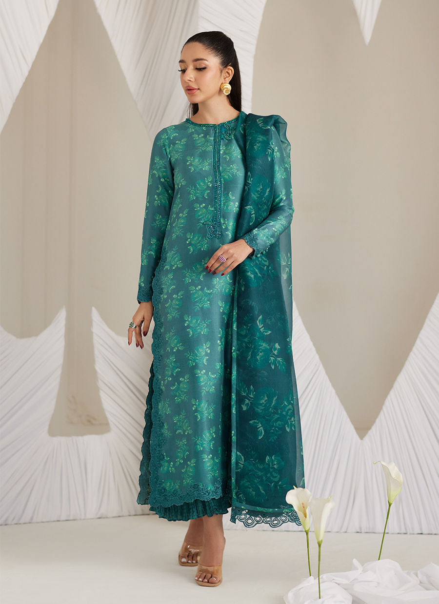 Lea Eid'25-Camilla Emerald Shirt and Dupatta