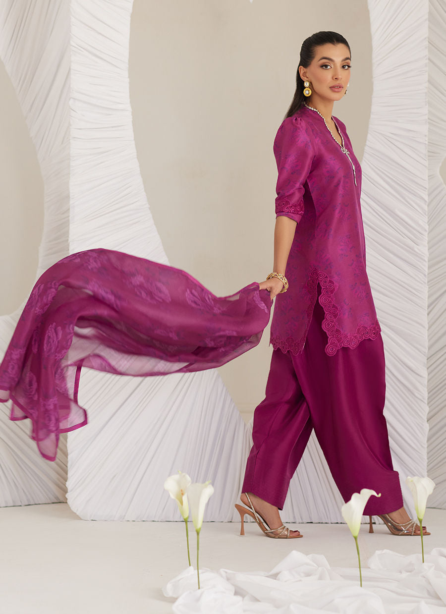 Lea Eid'25- Sev Magenta Shirt and Dupatta