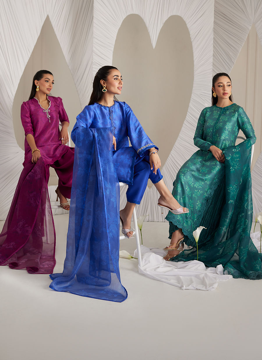 Lea Eid'25- Electra Cobalt Shirt and Dupatta (RTS)