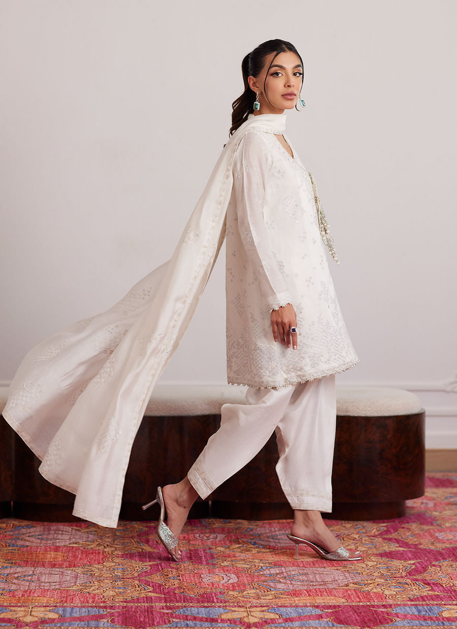 Luna Eid Edit'25 -  Calla Ivory Angarkha And Dupatta
