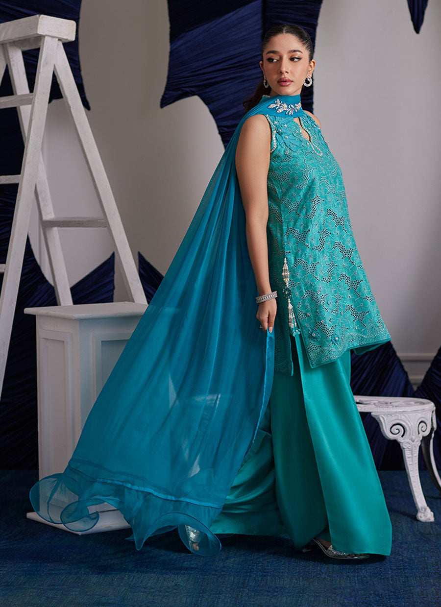 Luna Eid Edit'25 -  Binx Aqua Shirt And Dupatta