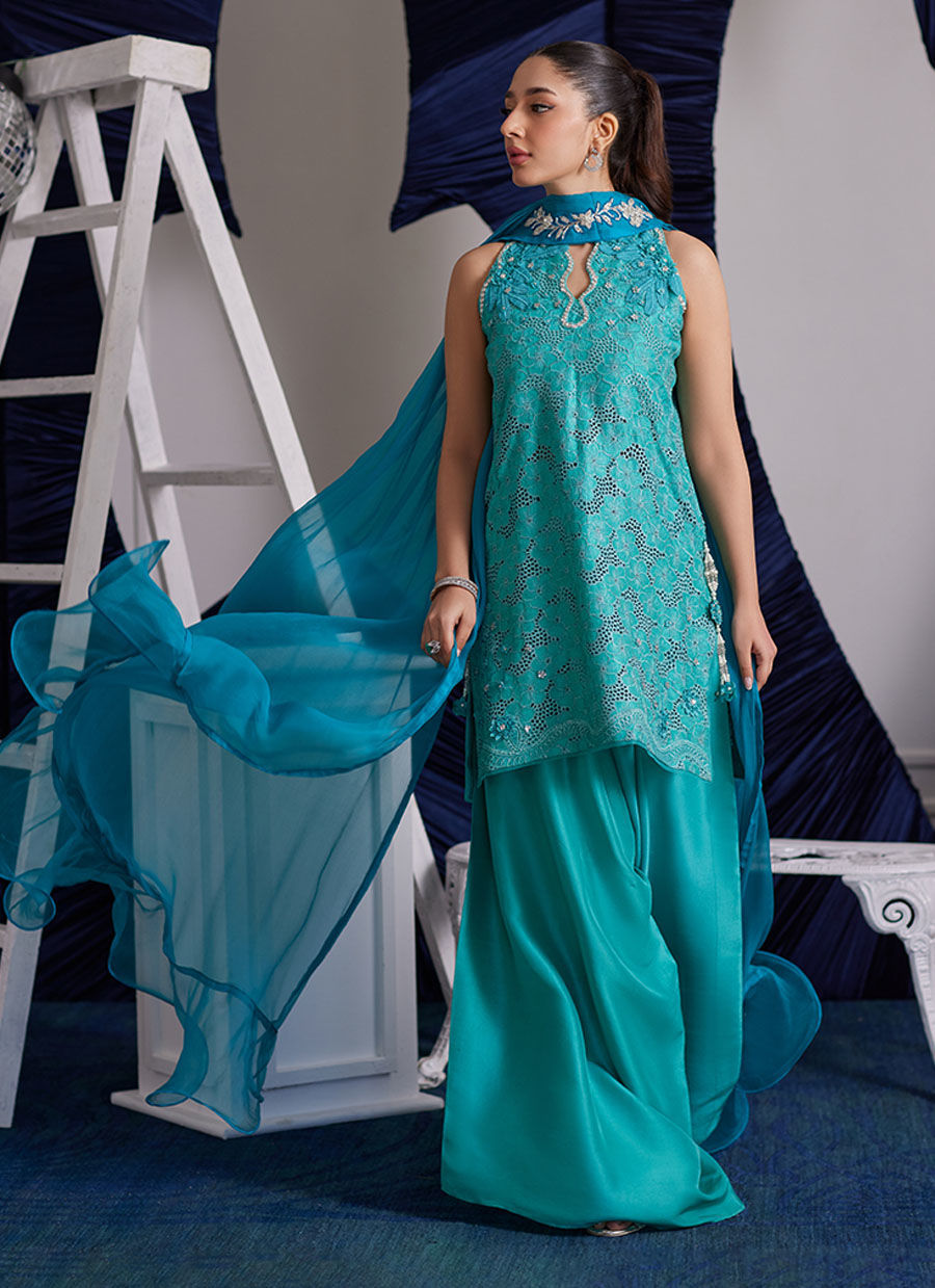 Luna Eid Edit'25 -  Binx Aqua Shirt And Dupatta