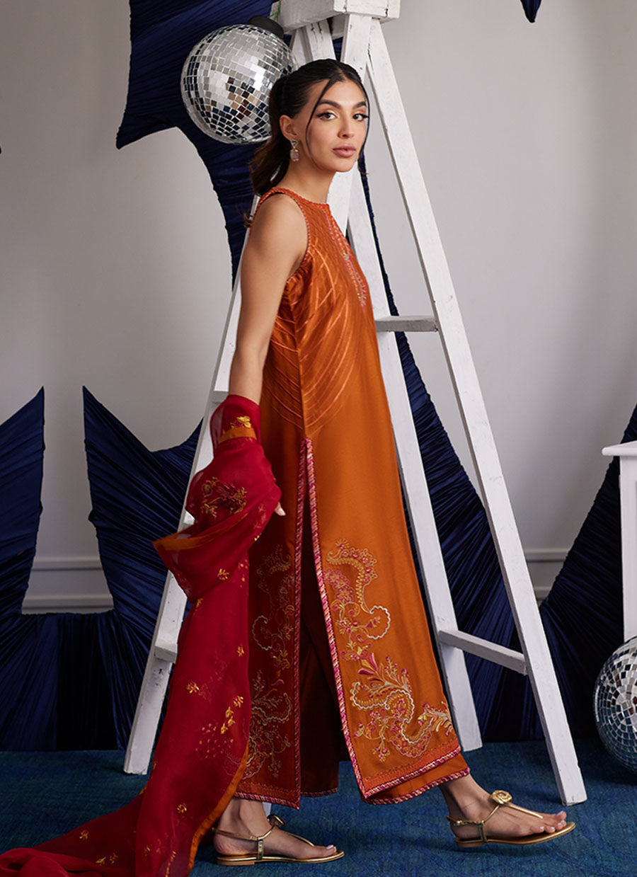 Luna Eid Edit'25 -  Zadie Burnt Orange Shirt And Dupatta