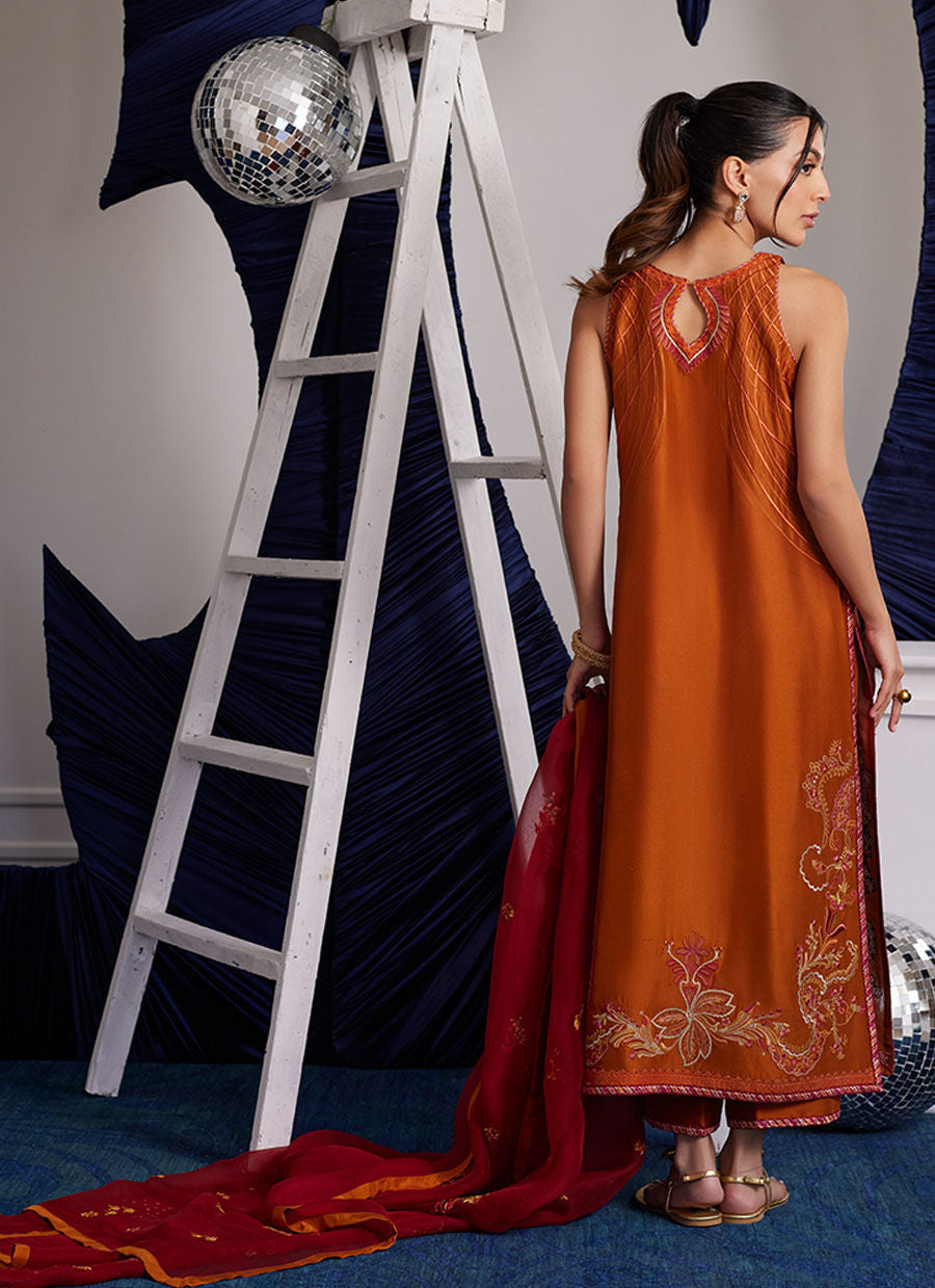 Luna Eid Edit'25 -  Zadie Burnt Orange Shirt And Dupatta