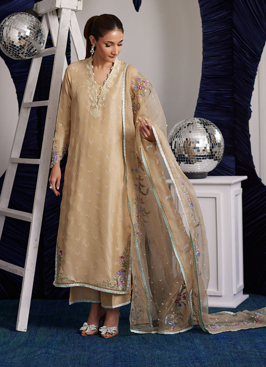 Luna Eid Edit'25 -  Brenna Champagne Shirt And Dupatta