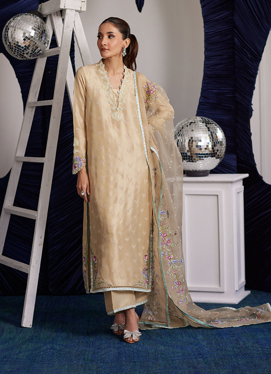 Luna Eid Edit'25 -  Brenna Champagne Shirt And Dupatta