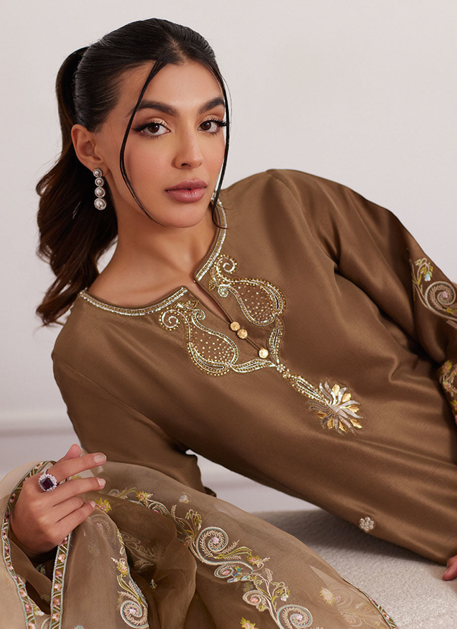Luna Eid Edit'25 - Thea Latte Shirt And Dupatta