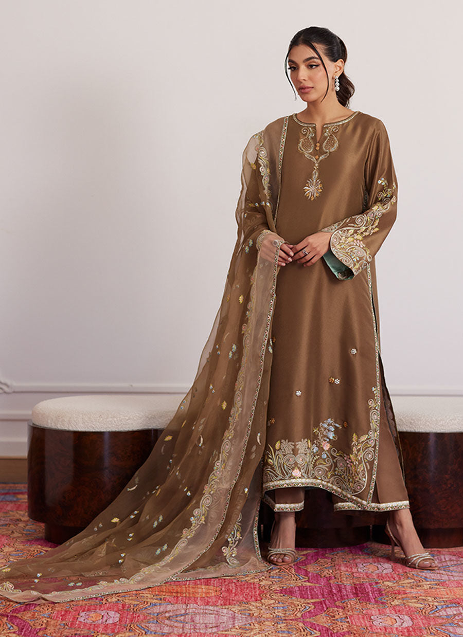 Luna Eid Edit'25 - Thea Latte Shirt And Dupatta