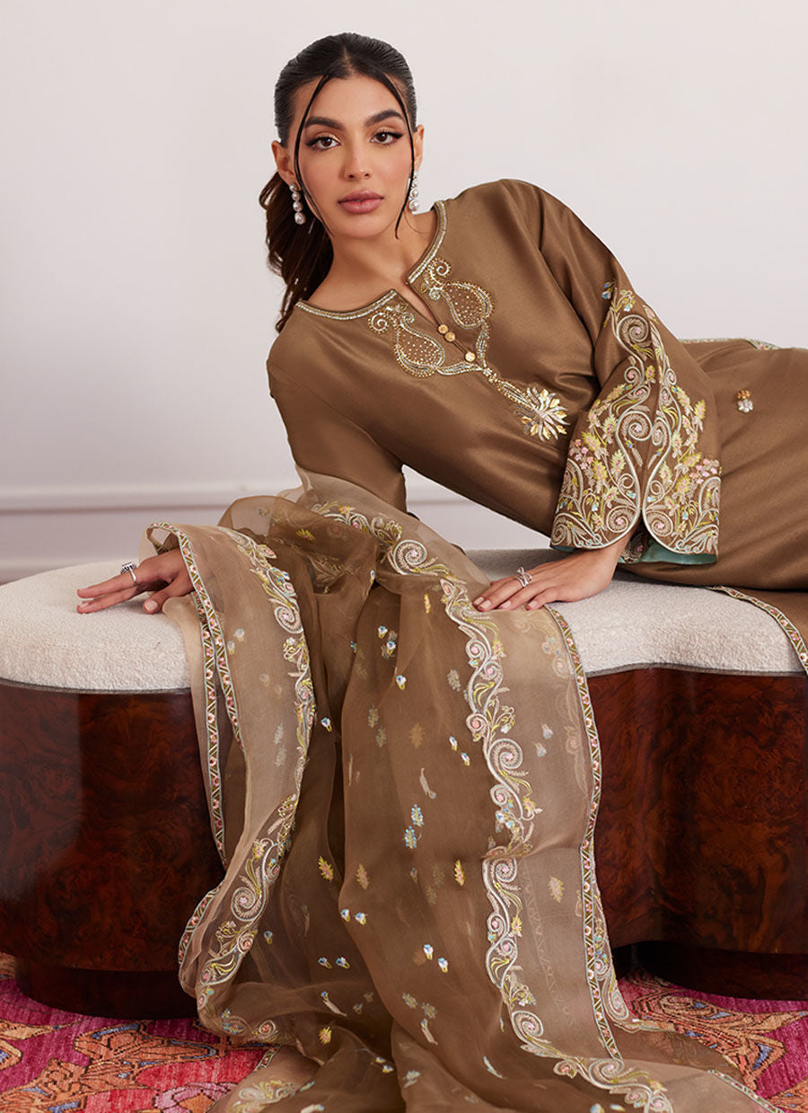 Luna Eid Edit'25 - Thea Latte Shirt And Dupatta