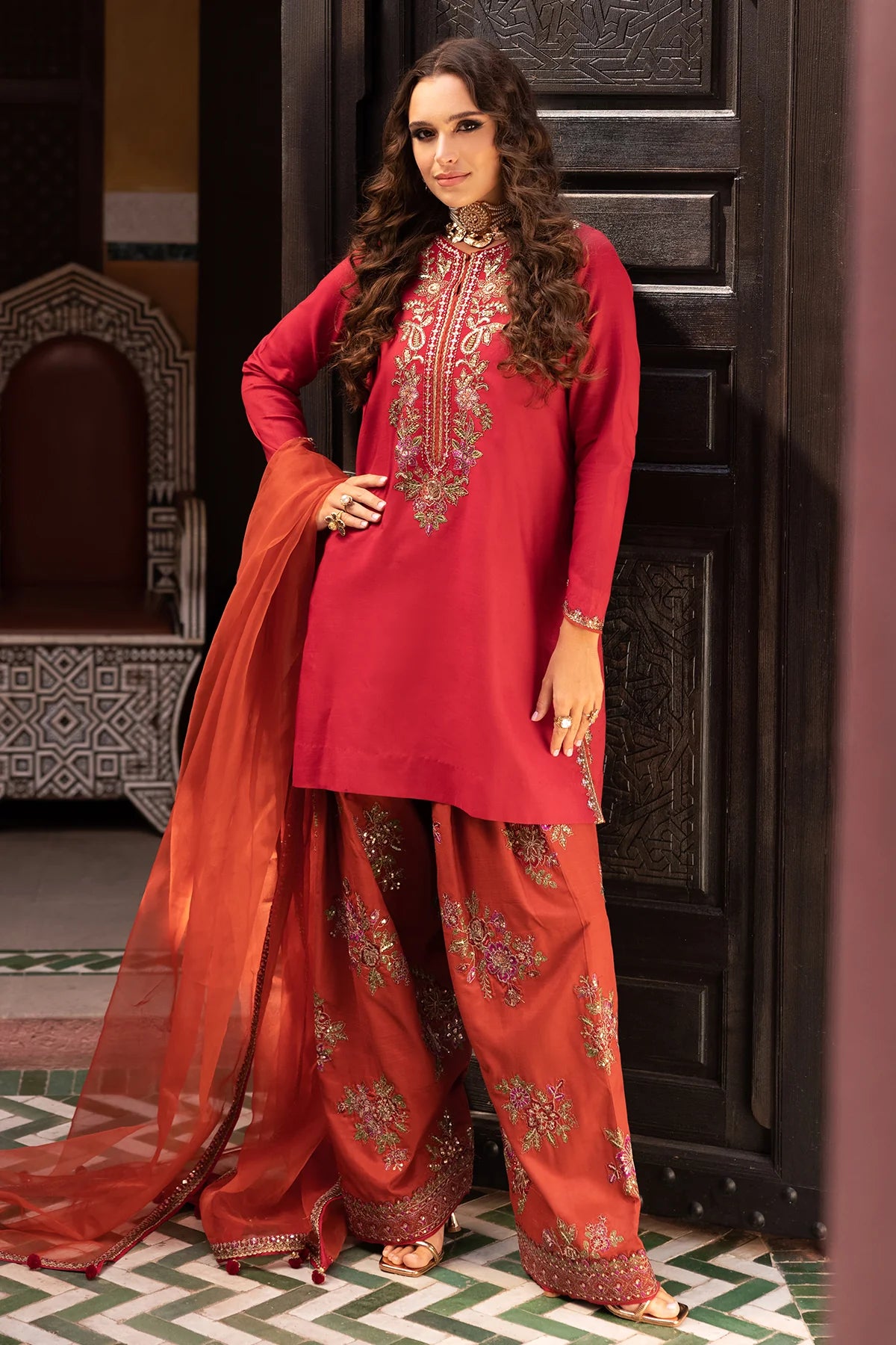 3-PC Embroidered Raw-Silk Suit CMA-5-141