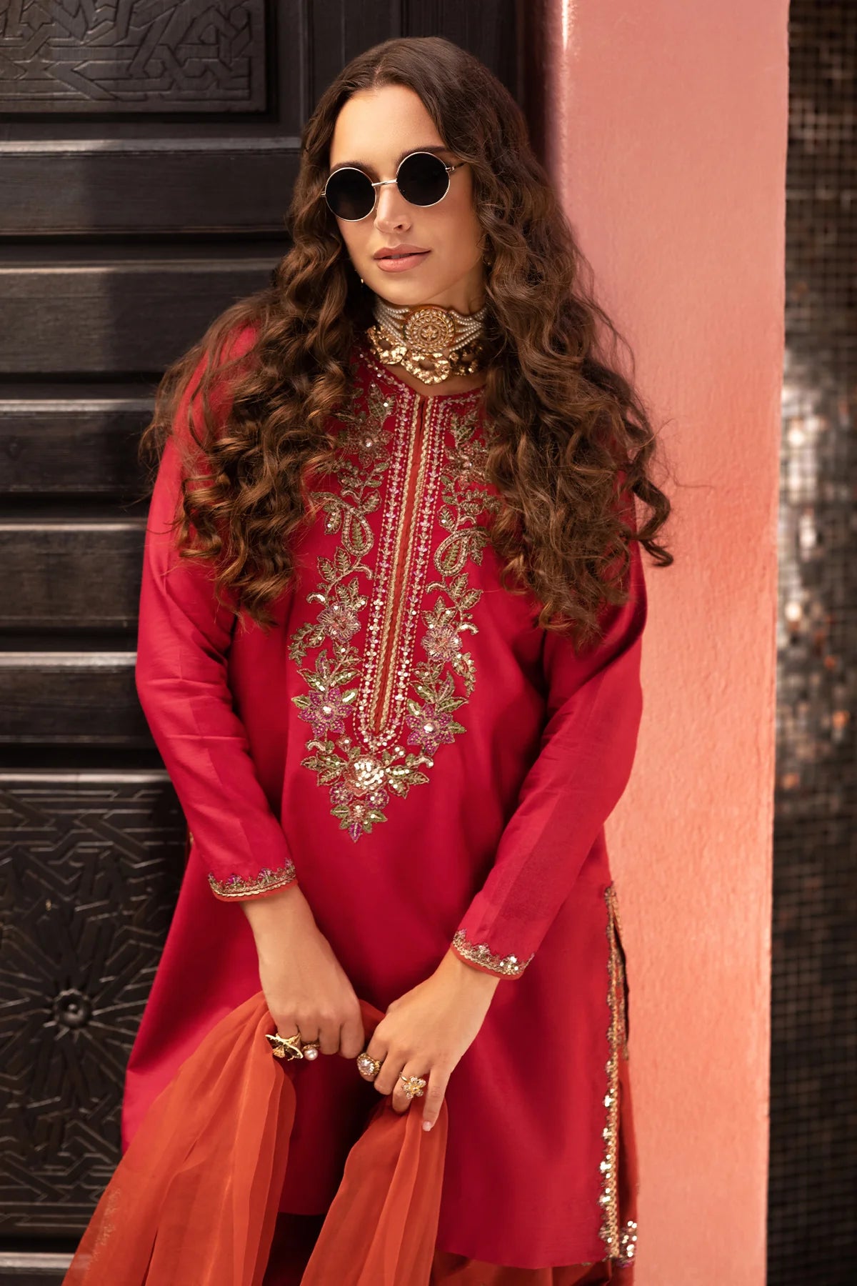 3-PC Embroidered Raw-Silk Suit CMA-5-141